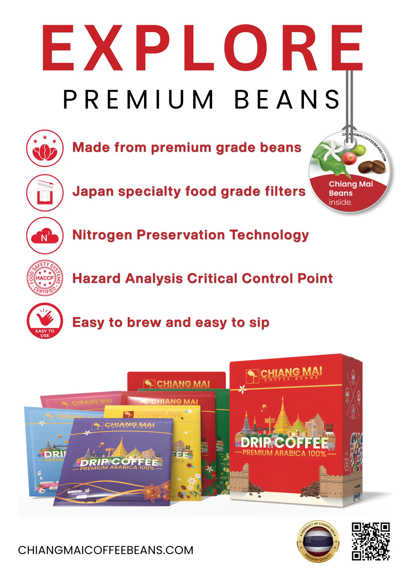 Chiang Mai Premium Beans Drip Coffee Features and Packaging